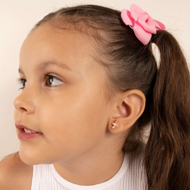 Brinco Infantil Unicórnio Colorido Banhado a Ouro 18K