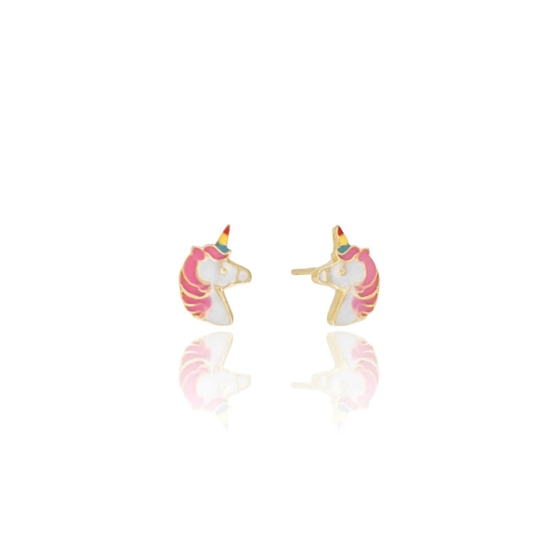 Brinco Infantil Unicórnio Colorido Banhado a Ouro 18K