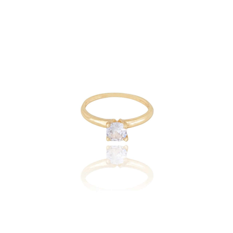 Anel Solitário Cristal Tamanho 16 Banhado a Ouro 18K