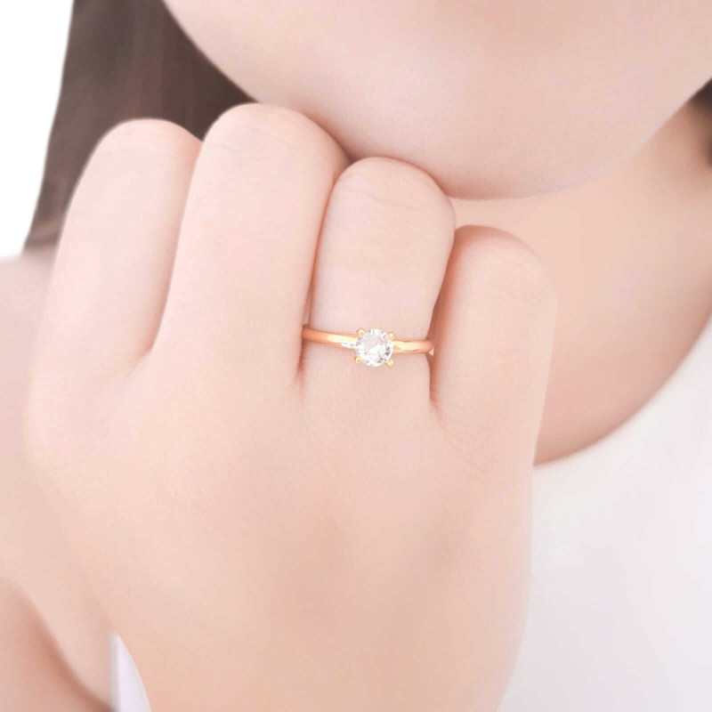 Anel Solitário Cristal Tamanho 16 Banhado a Ouro 18K