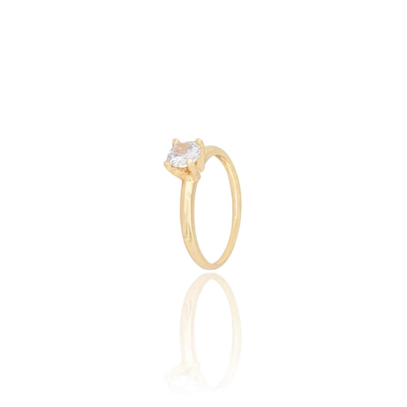 Anel Solitário Cristal Tamanho 16 Banhado a Ouro 18K
