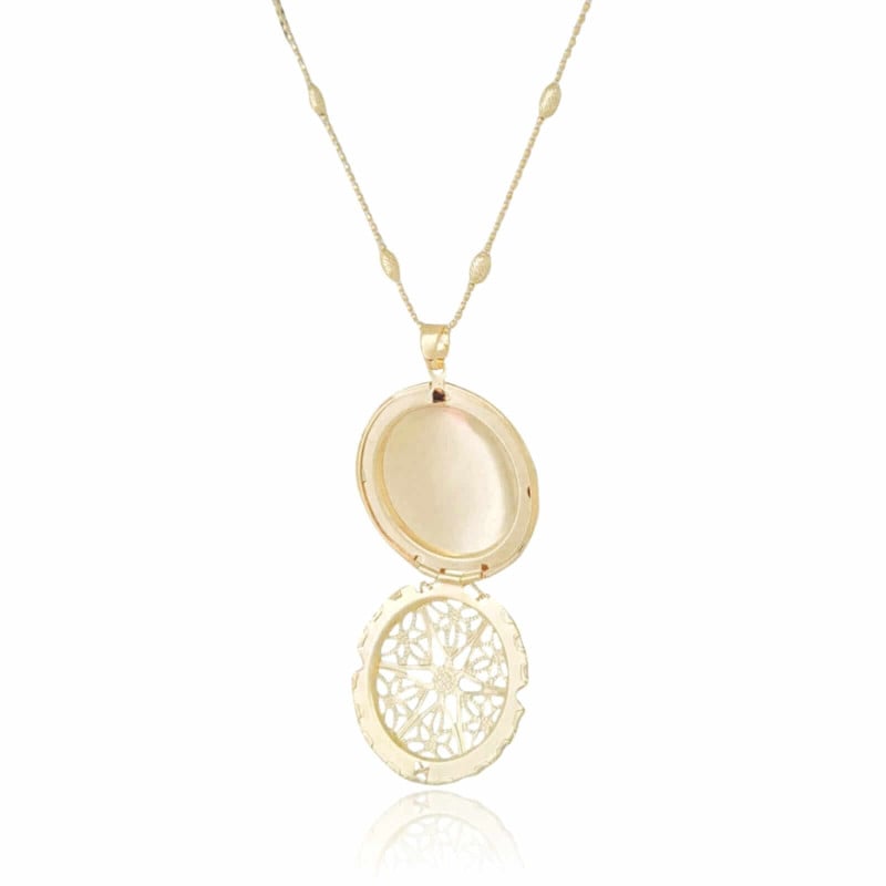 Relicário Longo Estrela Bolinhas Banhado a Ouro 18K