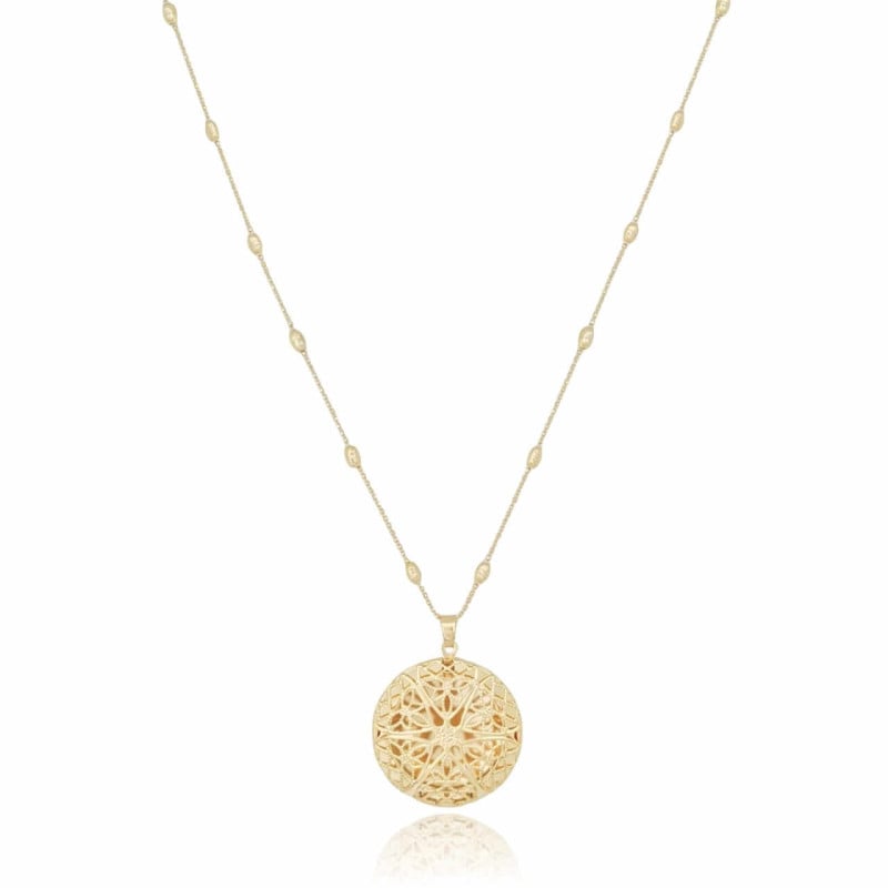 Relicário Longo Estrela Bolinhas Banhado a Ouro 18K