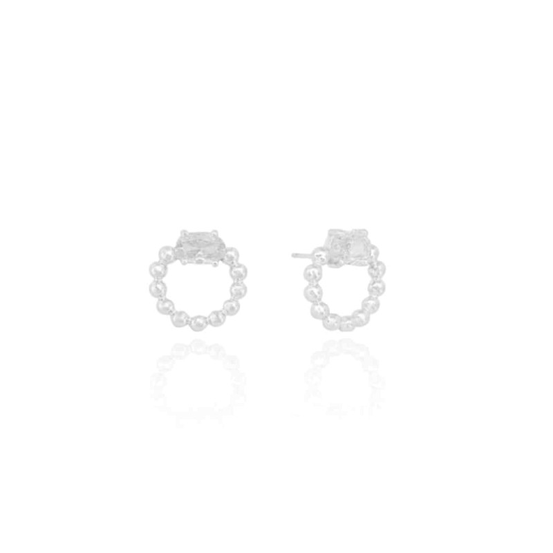 Brinco Circulo Bolinhas Cristal Oval Ródio Branco