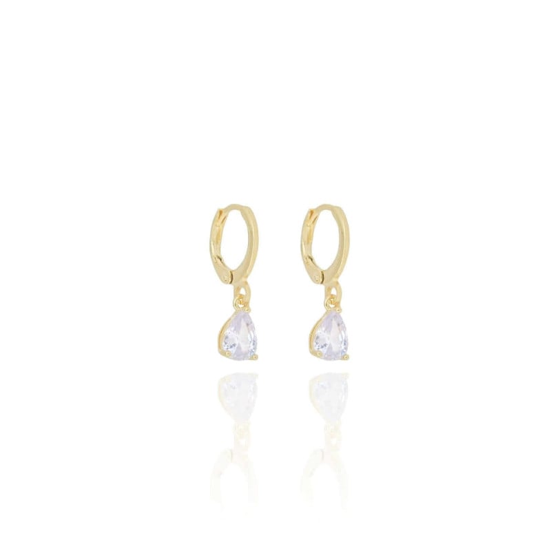 Brinco Argola Lisa Gota Cristal Banhado a Ouro 18K