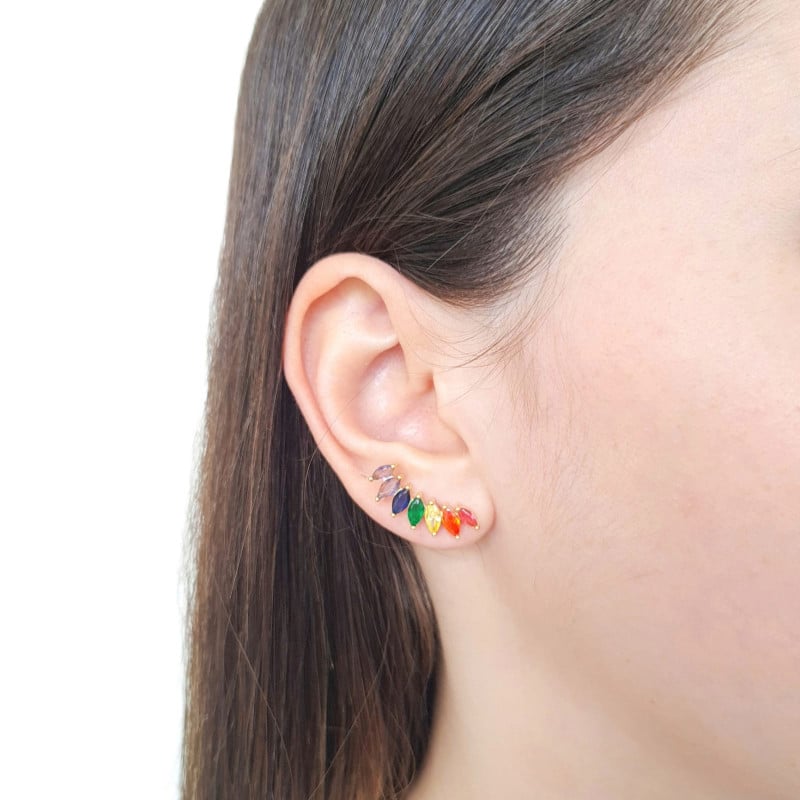 Ear Cuff Navetes Coloridos Banhado a Ouro 18K