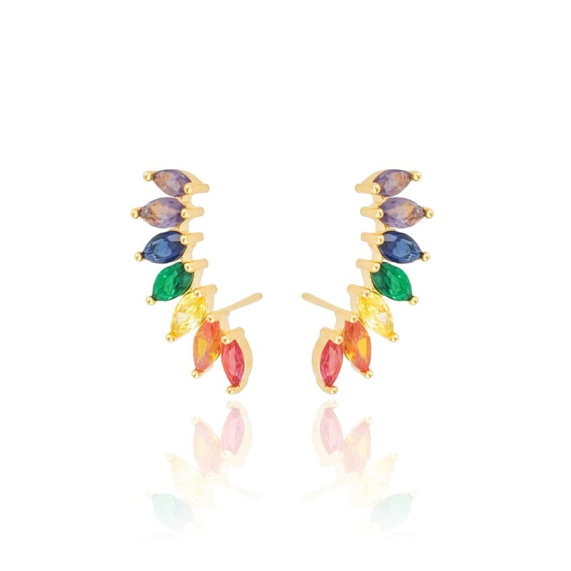 Ear Cuff Navetes Coloridos Banhado a Ouro 18K
