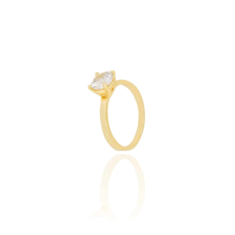 Anel Solitário Cristal Tamanho 12 Banhado a Ouro 18K