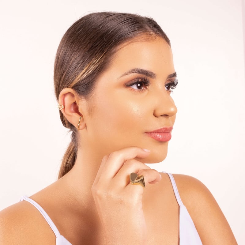 Anel de Dedinho Coração Dobrado Liso Tamanho 9 Banhado a Ouro 18K