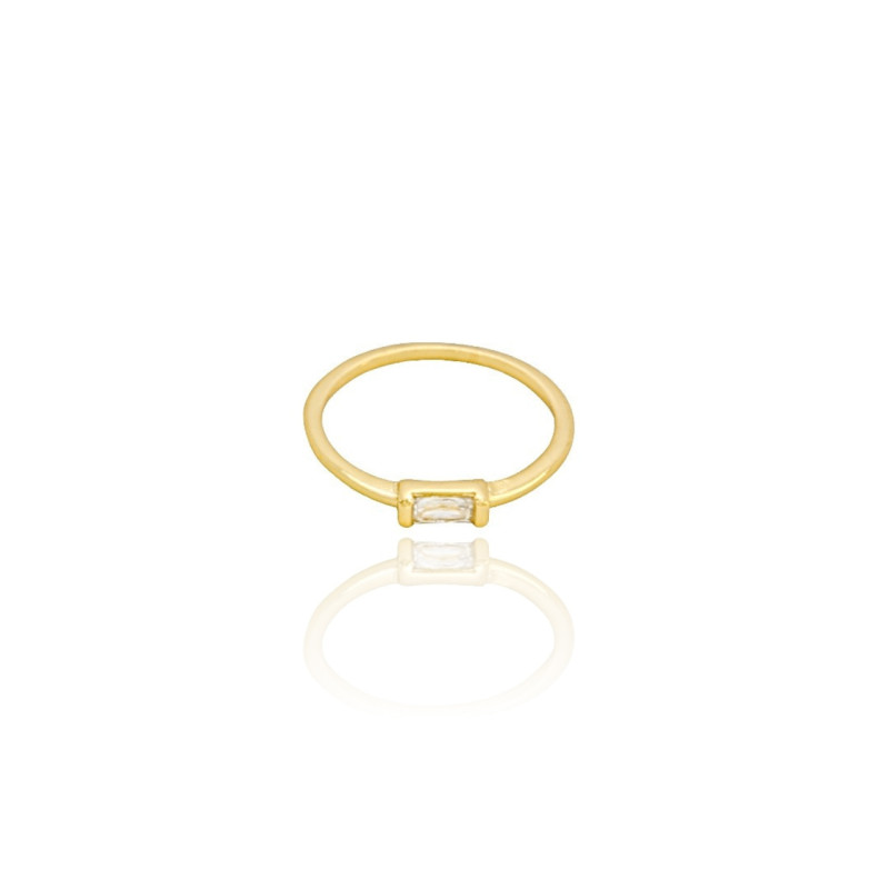 Anel Baguete Cristal Tamanho 13 Banhado a Ouro 18K