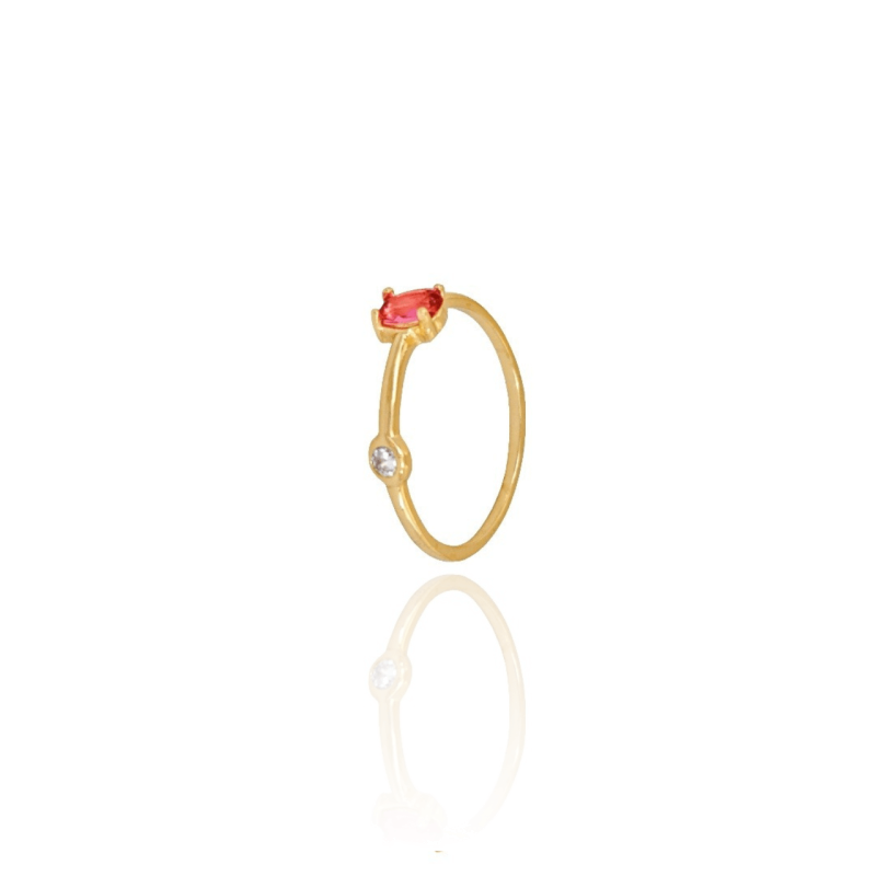Anel Oval Rubi com Ponto de Luz Cristal Tamanho 21 Banhado a Ouro 18K