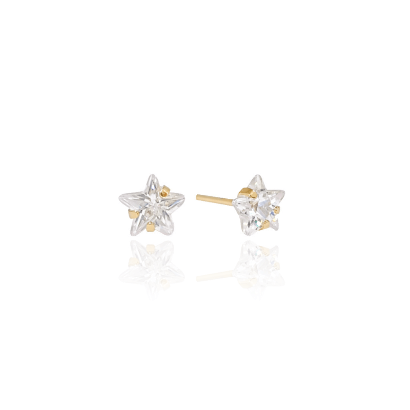 Brinco Estrela Cristal Ponto de Luz 6 mm Banhado a Ouro 18K