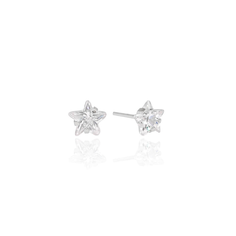 Brinco Estrela Cristal Ponto de Luz 6 mm Ródio Branco
