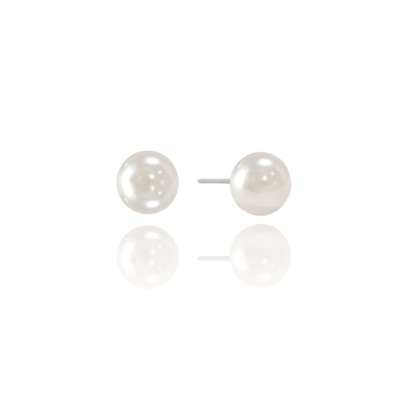 Brinco Pérola Modelo Shell 8 mm Ródio Branco