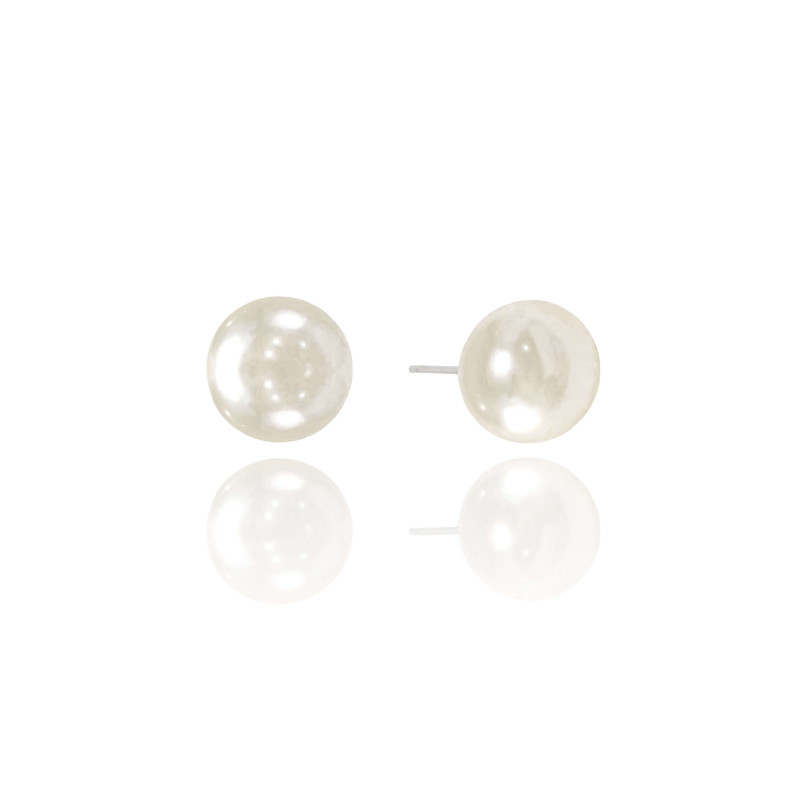 Brinco Pérola Modelo Shell 10 mm Ródio Branco
