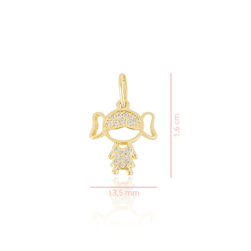 Pingente Menina Cristal Cravejado Banhado a Ouro 18K