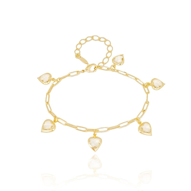 Pulseira Elos Corações Zircônia Cristal Banhado a Ouro 18K