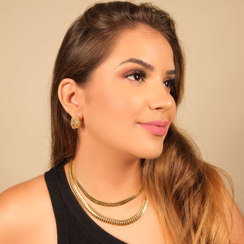 Gargantilha Achatada Oca 8 mm Banhado a Ouro 18K
