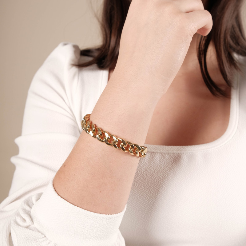 Pulseira Elos Corrente 11 mm Banhado a Ouro 18K