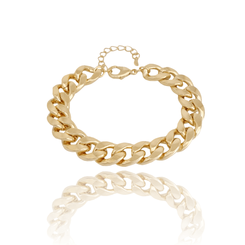 Pulseira Elos Corrente 11 mm Banhado a Ouro 18K