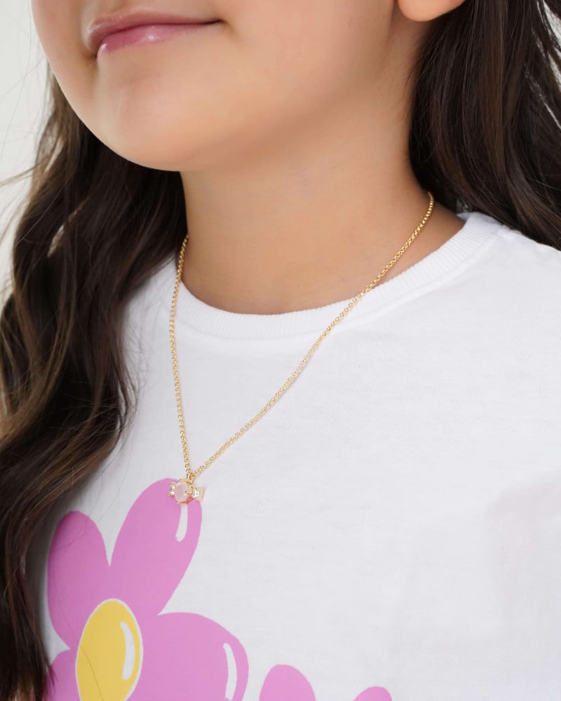 Gargantilha Infantil Pingente Bala Rosa Leitoso Cristal Banhado a Ouro 18K