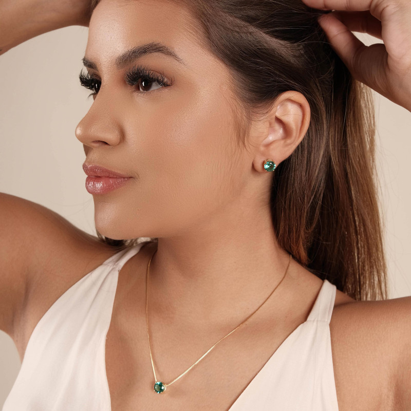 Conjunto Ponto de Luz Turmalina Banhado a Ouro 18K