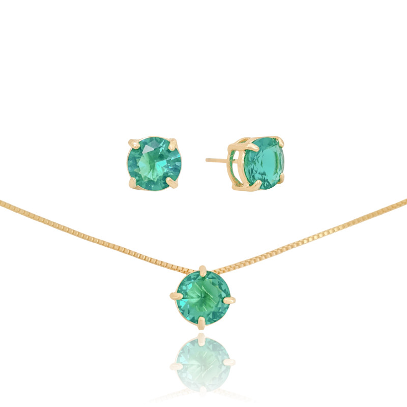 Conjunto Ponto de Luz Turmalina Banhado a Ouro 18K