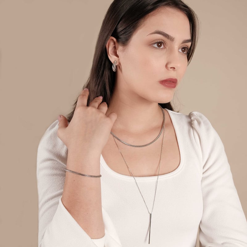 Gargantilha Trança Oca Ródio Branco