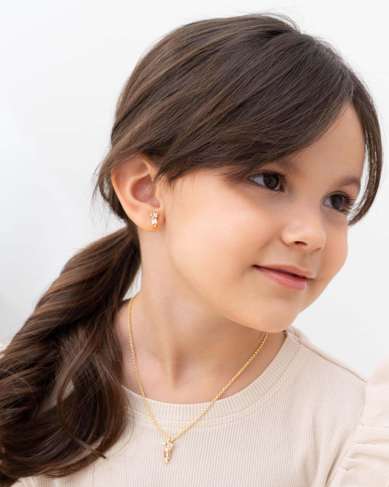Brinco Infantil Milk Shake Cristal Banhado a Ouro 18K