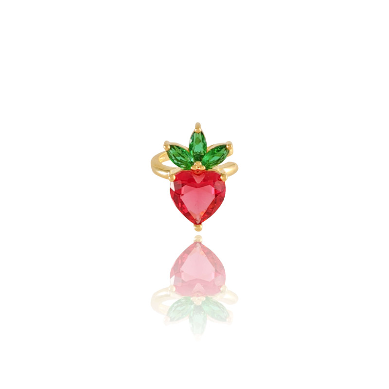 Piercing Morango Rubi Esmeralda Lado Direito Banhado a Ouro 18K