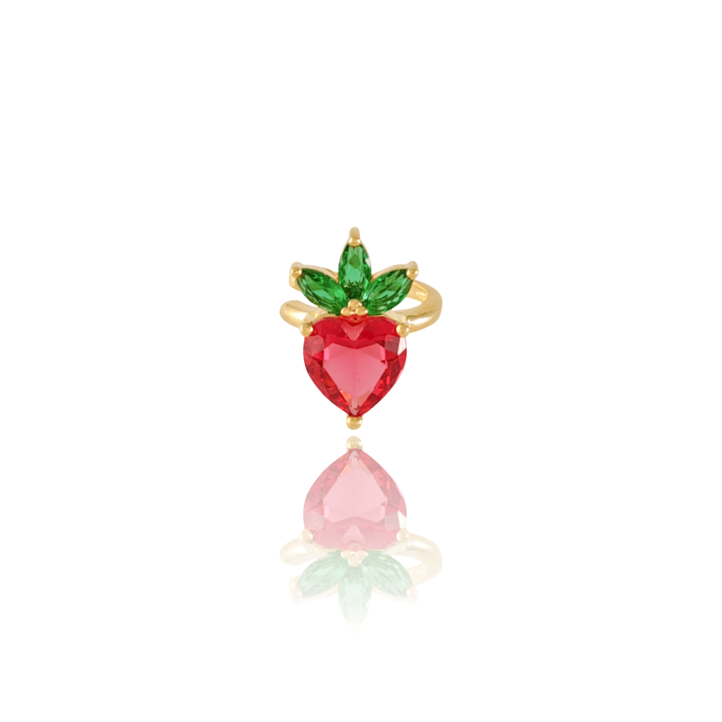 Piercing Morango Rubi Esmeralda Lado Esquerdo Banhado a Ouro 18K