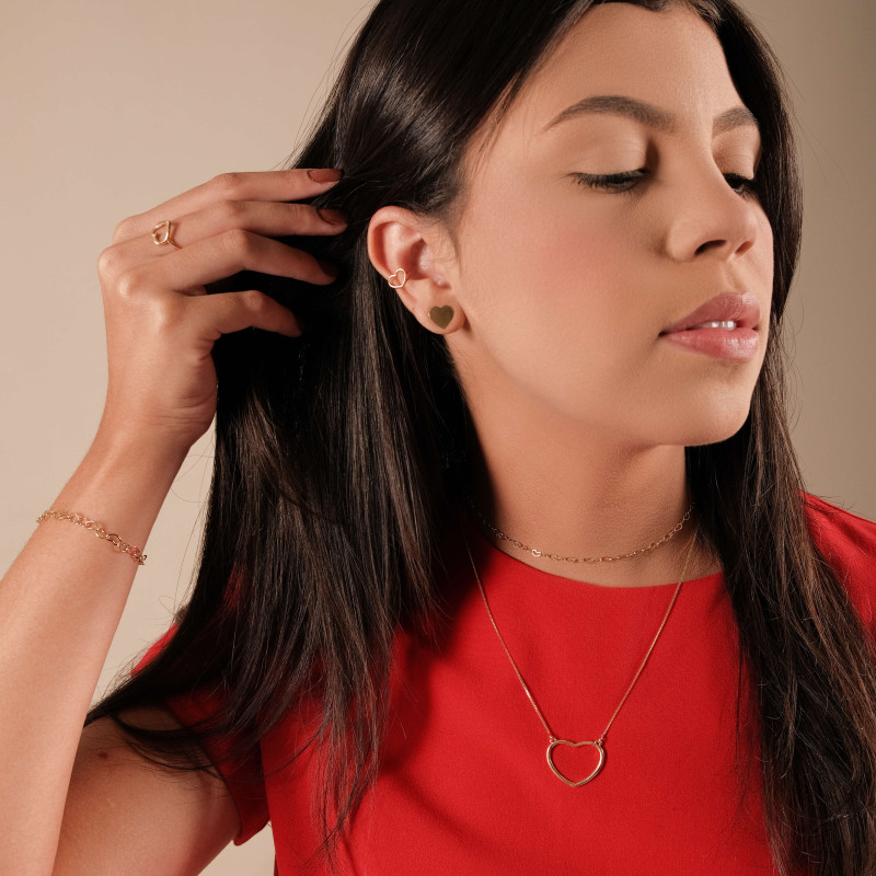 Piercing Coração Vazado Banhado a Ouro 18K