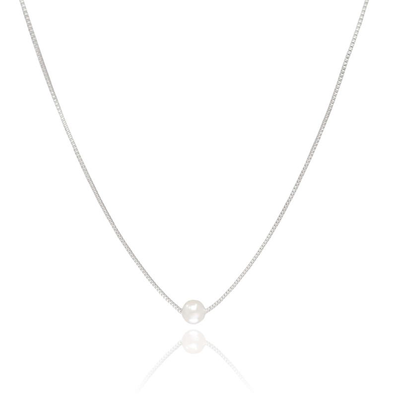 Choker Veneziana Pérola 6 mm Ródio Branco