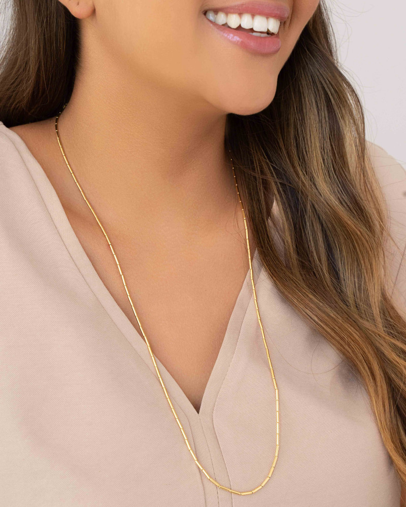 Gargantilha Longa Canutilhos Banhado a Ouro 18K