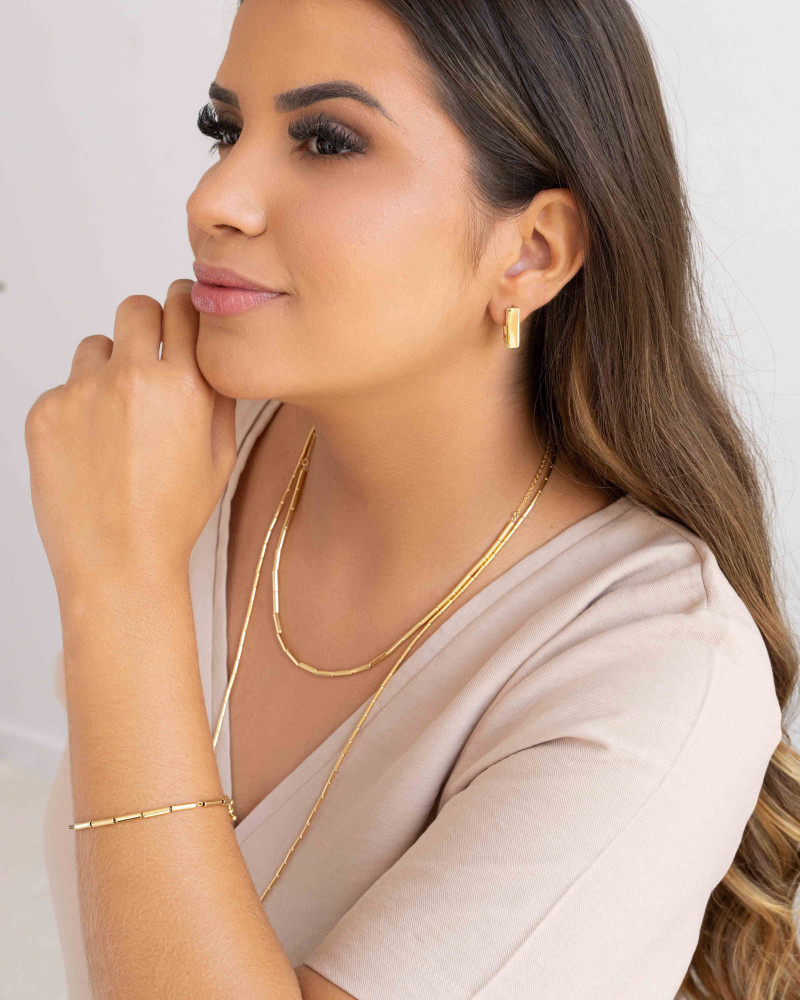 Gargantilha Longa Canutilhos Banhado a Ouro 18K