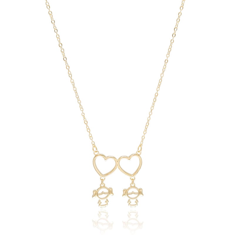 Gargantilha Filho Meninas Corações Lisos Banhado a Ouro 18K - 45 cm