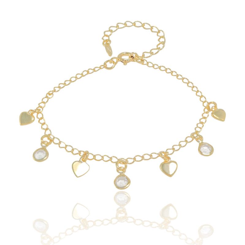 Pulseira Infantil Corações com Pontos de Luz Banhado a Ouro 18K