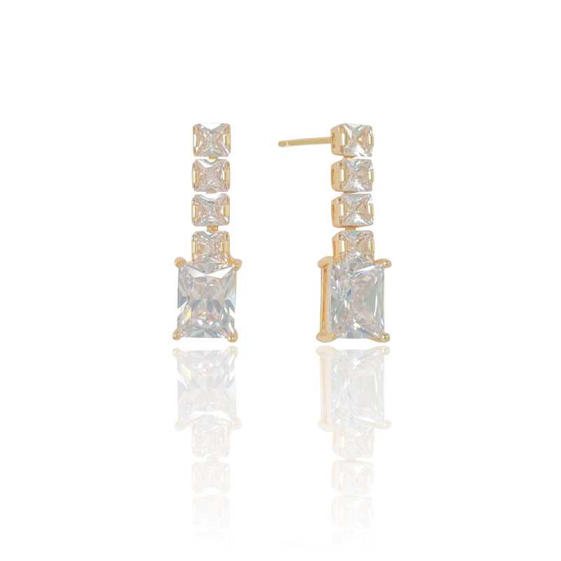 Brinco Retângulos Zircônia Banhado a Ouro 18K