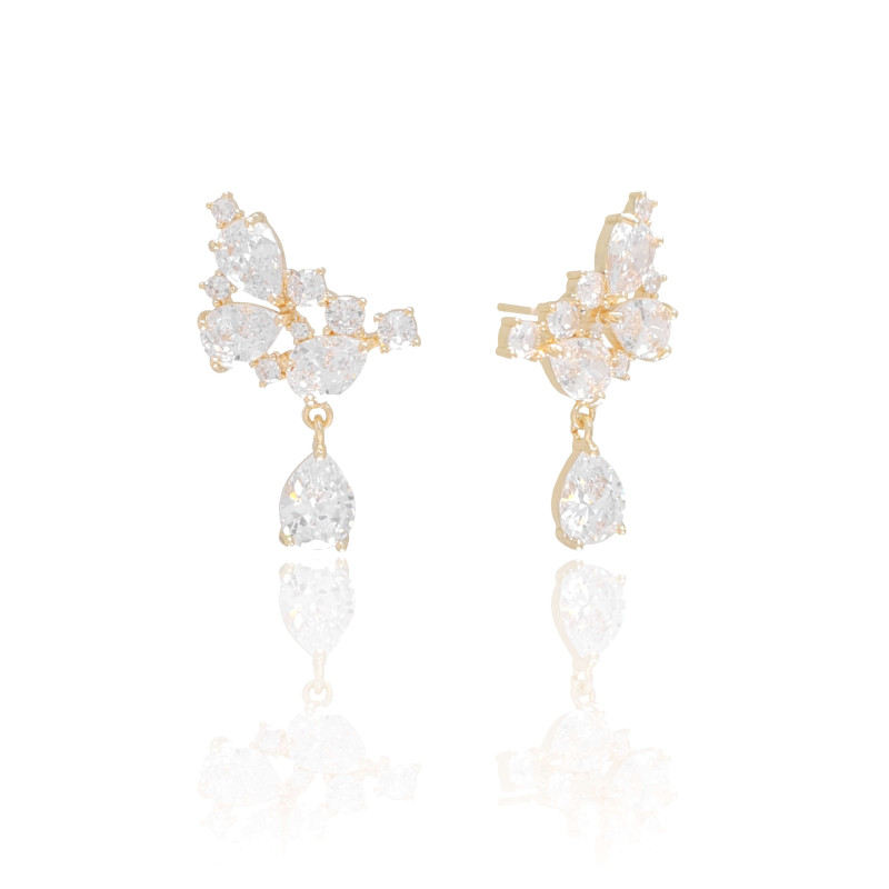 Ear Cuff Gotas Zircõnia Banhado a Ouro 18K