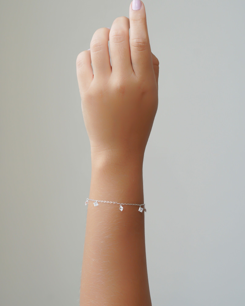 Pulseira Pontos de Luz Quadrado Zircônia Ródio Branco