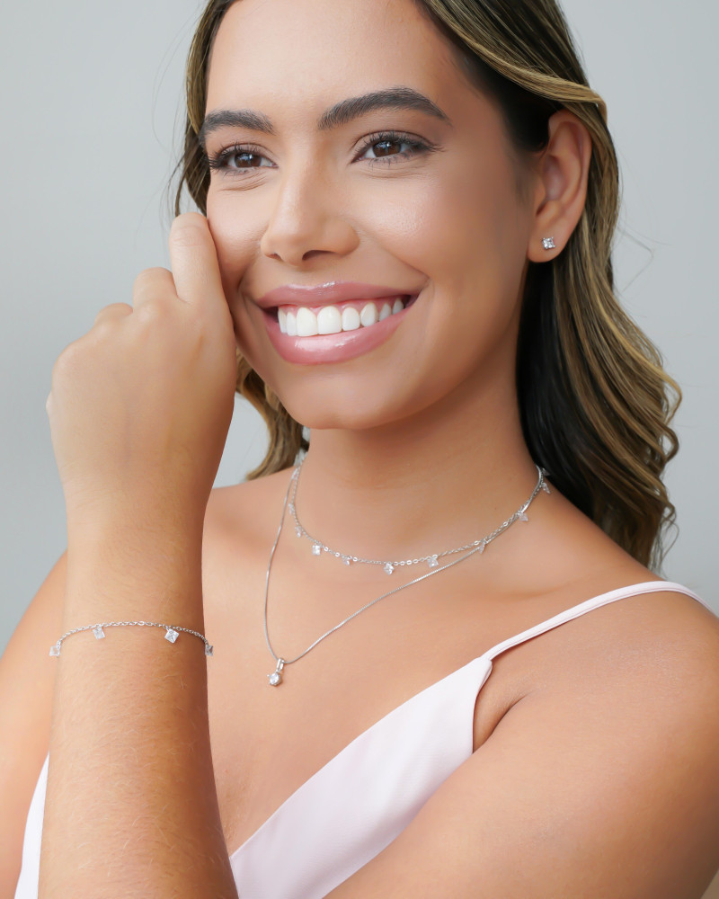 Pulseira Pontos de Luz Quadrado Zircônia Ródio Branco