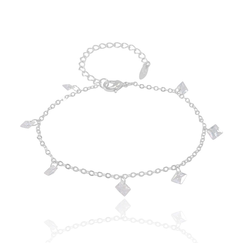 Pulseira Pontos de Luz Quadrado Zircônia Ródio Branco