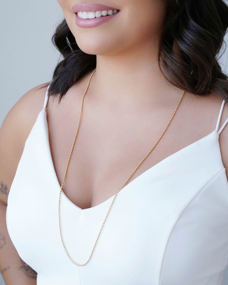 Gargantilha Longa Bolinhas 2 mm Banhado a Ouro 18K