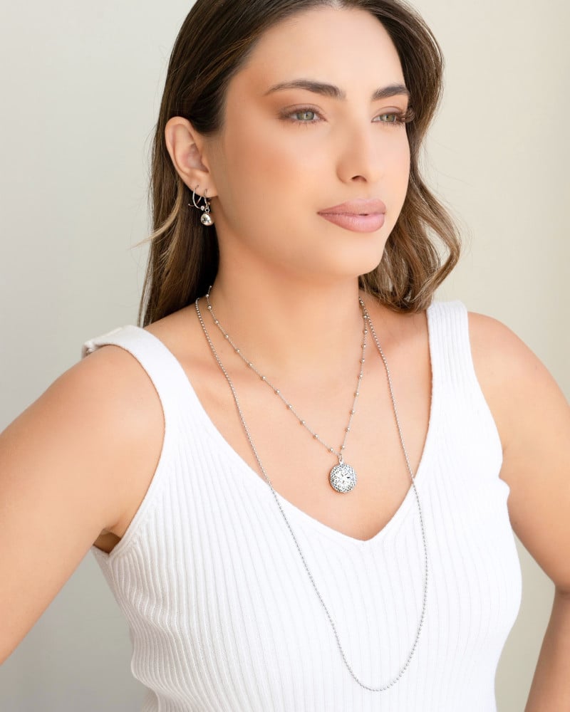 Gargantilha Longa Bolinhas 2 mm Ródio Branco