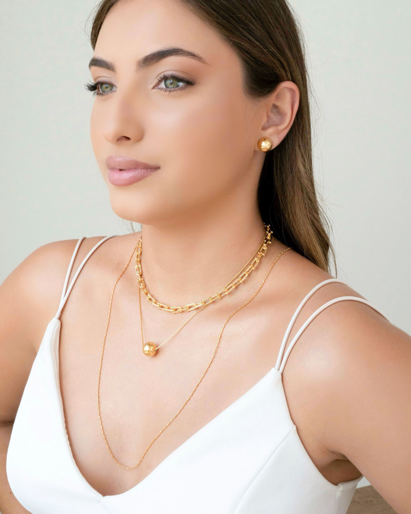 Gargantilha Longa Canutilhos e Bolinhas Banhado a Ouro 18K