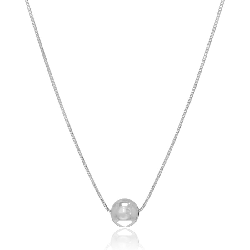 Gargantilha Veneziana Bolinha 10mm Ródio Branco