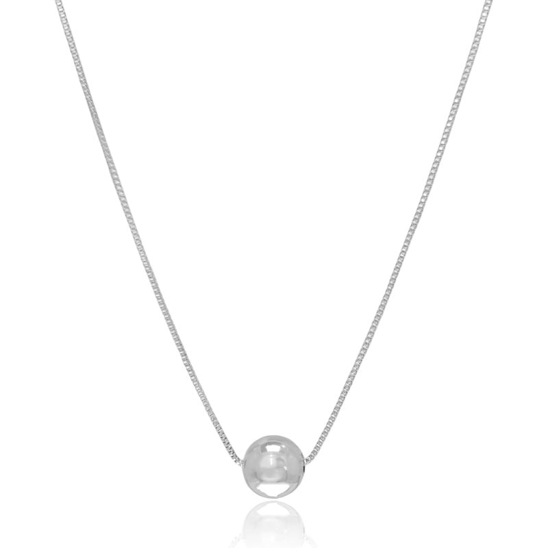Gargantilha Veneziana Pingente Bola 10mm Ródio Branco