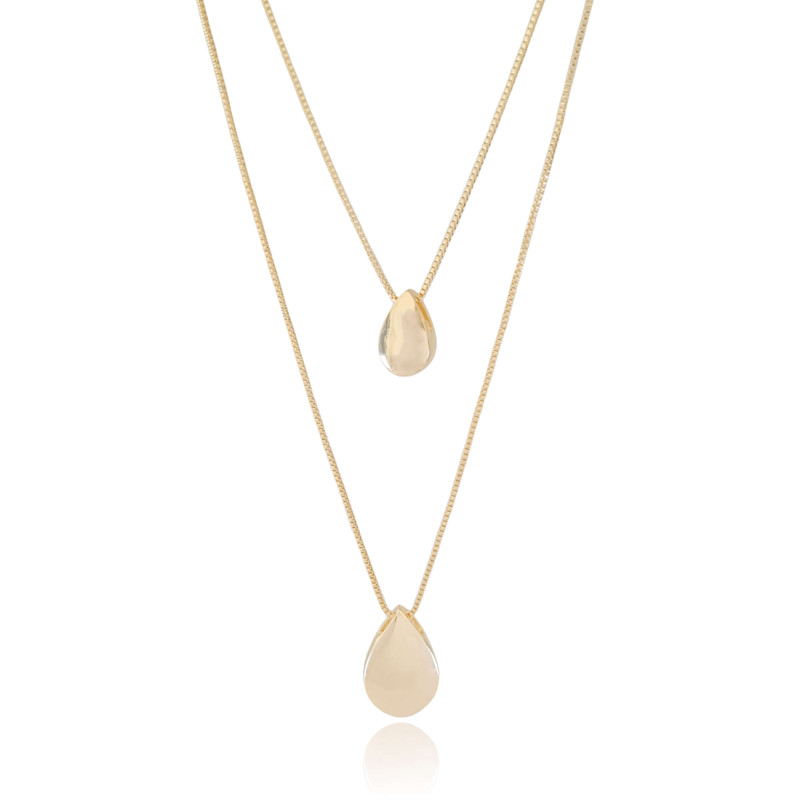 Gargantilha Dupla Gotas Lisas Banhado a Ouro 18K