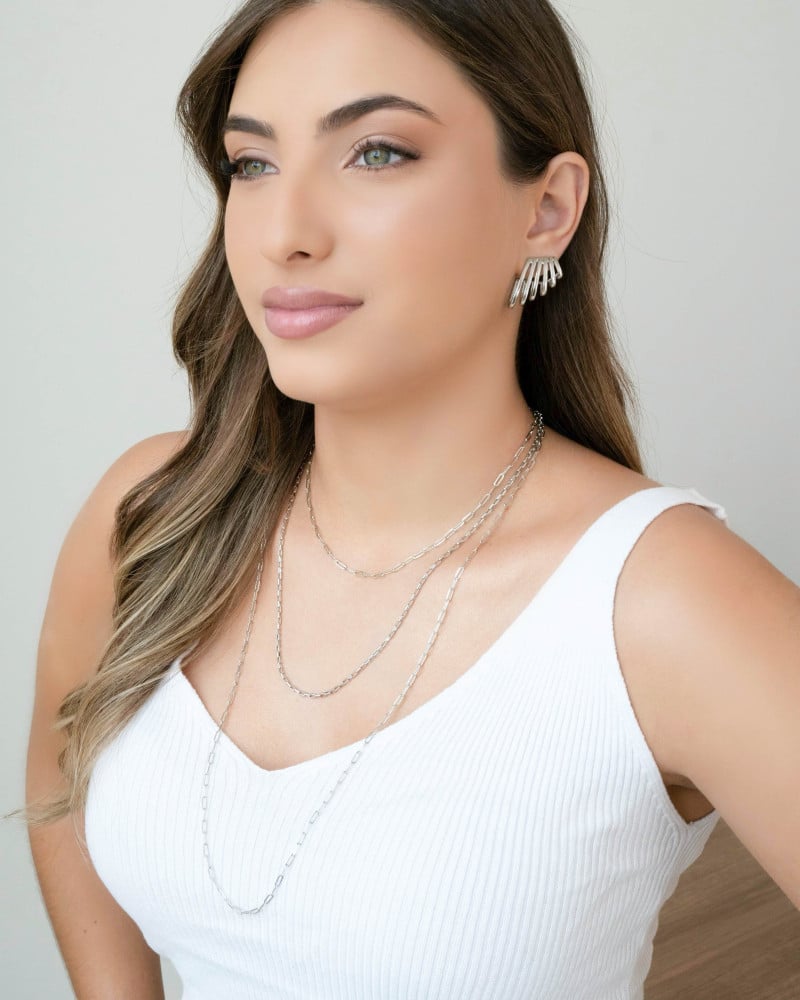 Gargantilha Longa Elos Finos Ovais 2mm Ródio Branco