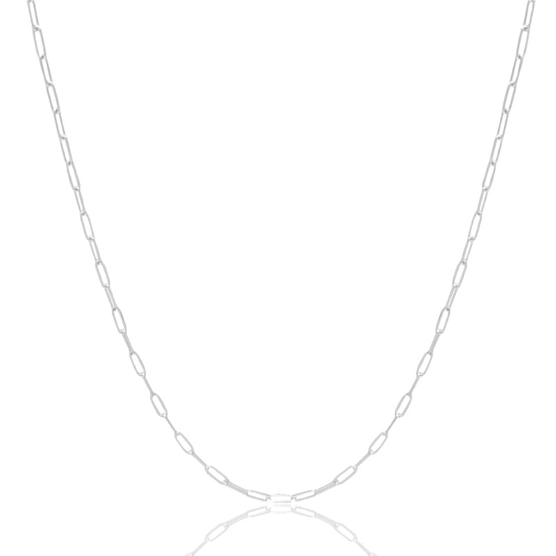 Gargantilha Longa Elos Finos Ovais 2mm Ródio Branco